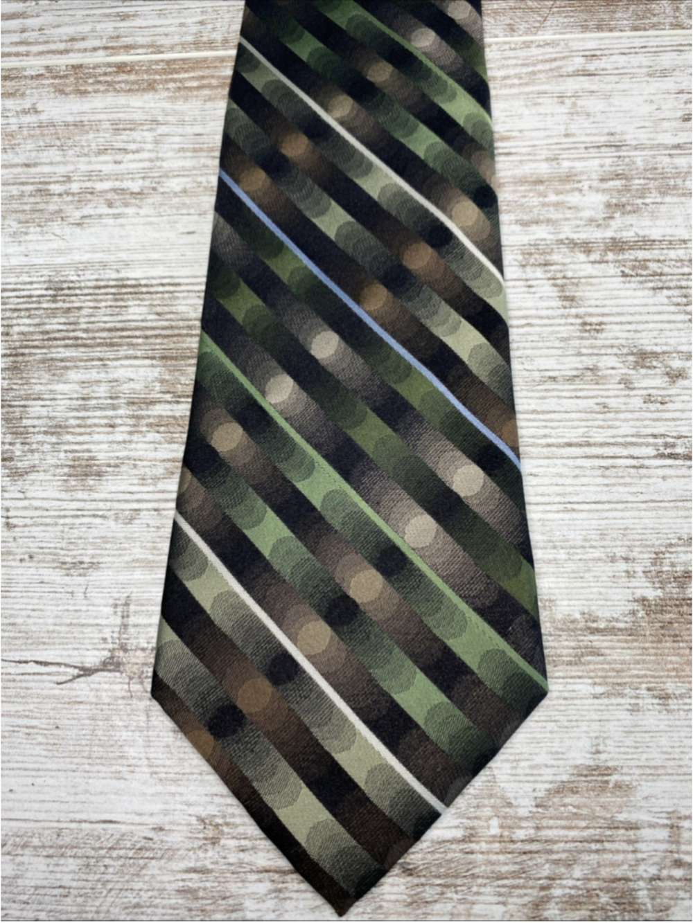 Vintage Tie Arrow Mens Silk Green Brown Striped Dot Geometric Corporate 58x3.5